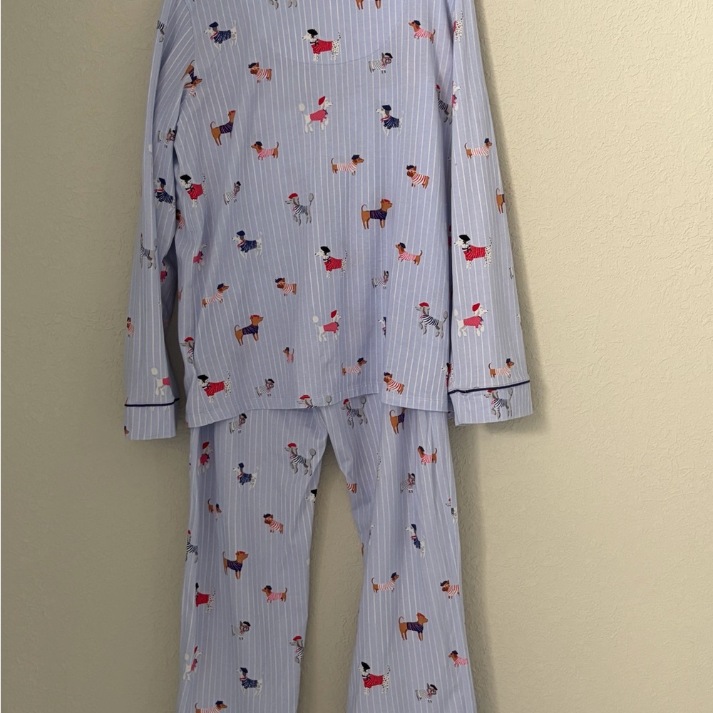 Bed Head Pajamas Blue Stripe Set Women’s French Pup Dogs Size Medium - Picture 3 of 12